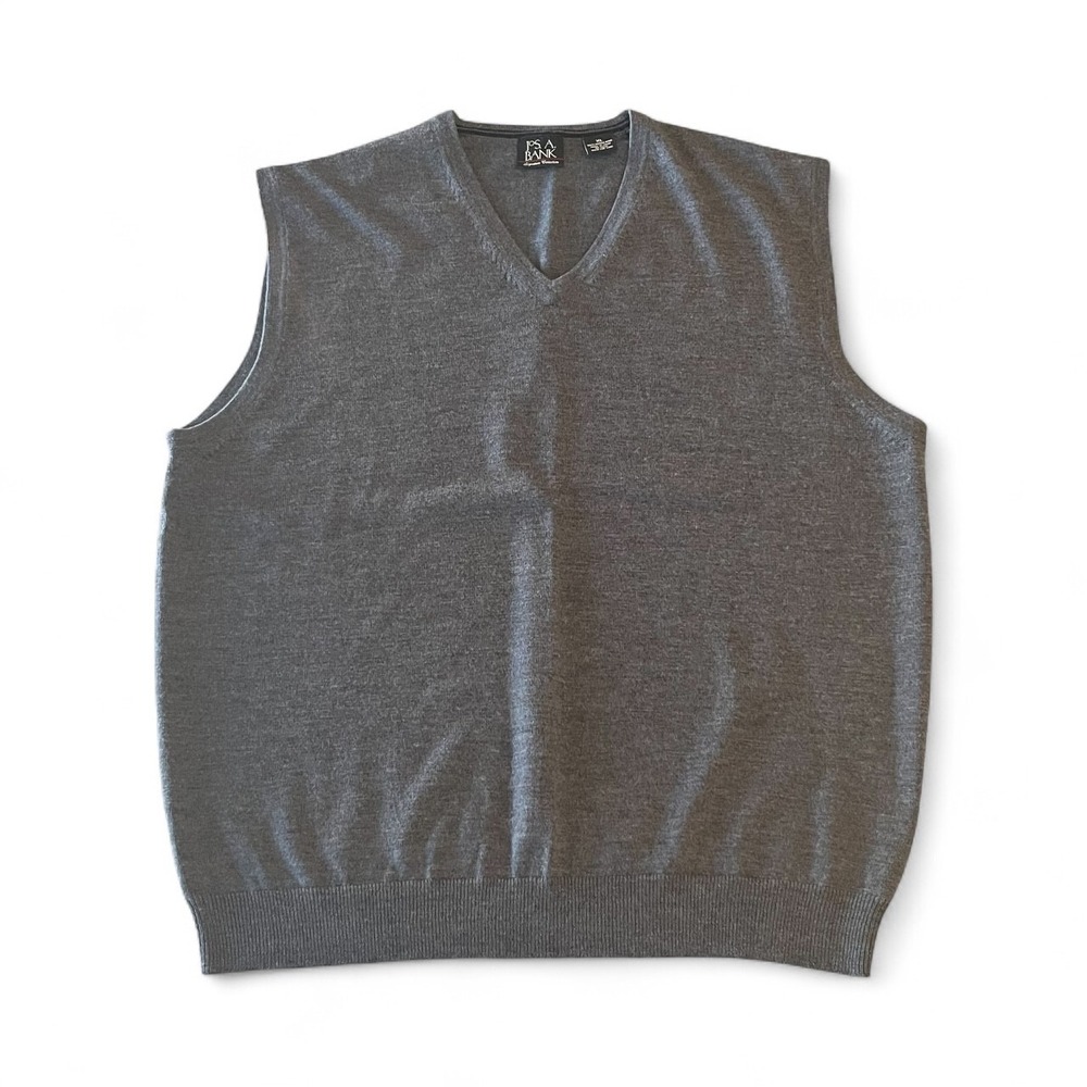Jos A Bank Signature Collection‎ 100% Merino Wool V-Neck  Vest Mens XL Gray